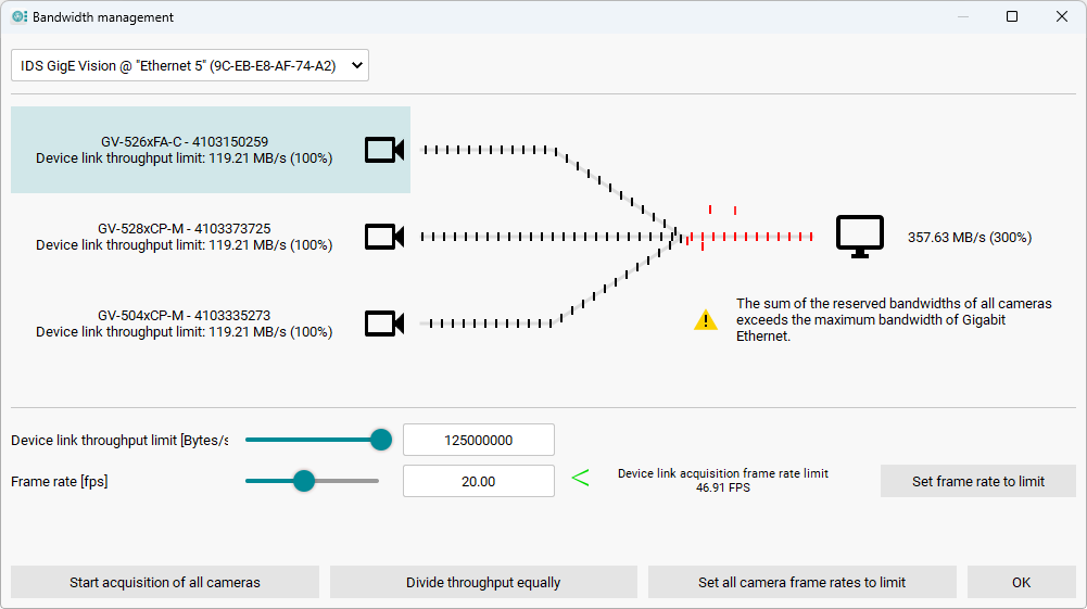 Fig. 228: Bandwidth management of GigE cameras